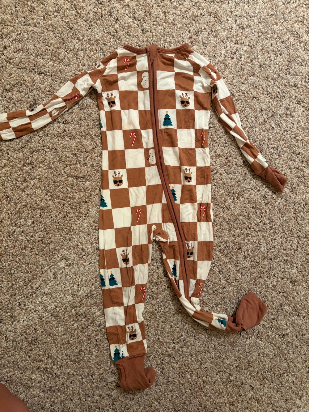 Little Sleepies Brown & Cream Holiday Check Footed Pajamas
